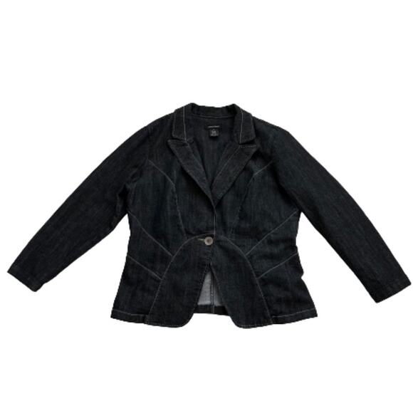 Ashley Stewart Blazer Button Front Denim Contrast Stitch Plus Jacket Size 14W - Picture 8 of 10
